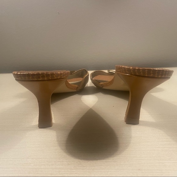 🥿 Moda Spana Wanda Snake Embossed Bow Slide Heels Taupe 9 🐍✨ - Picture 4 of 7